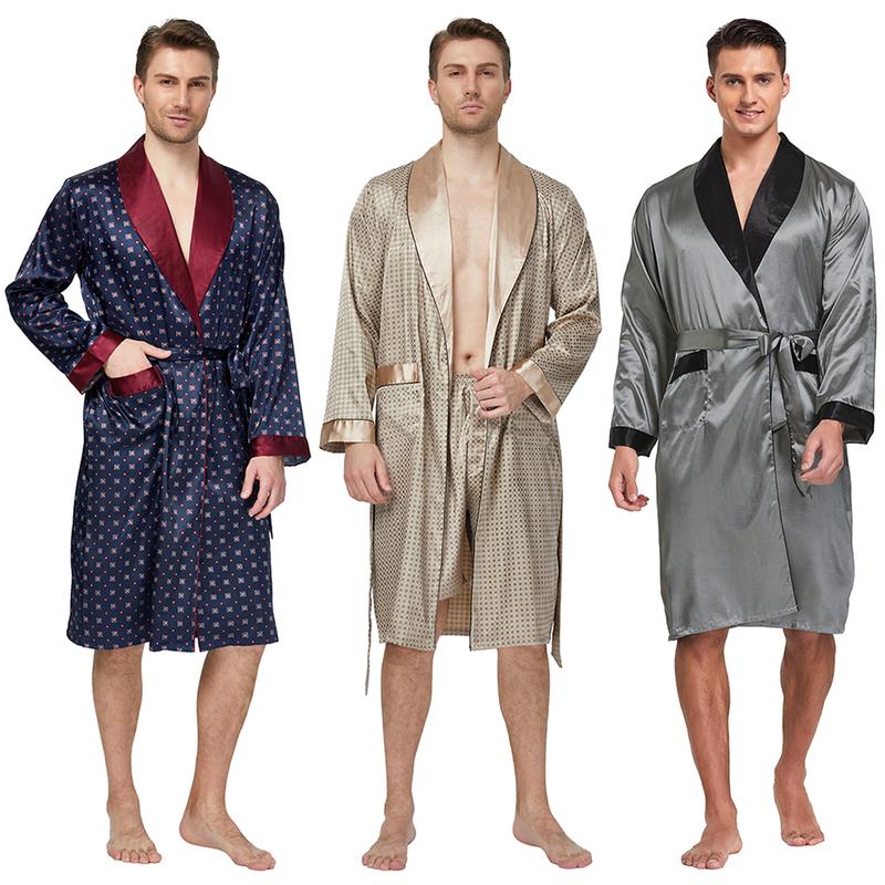 Tony & Candice Men's Satin Robe Lightweight Long Sleeve Silk Kimono Bathrobe with Shorts Set Sleepwear