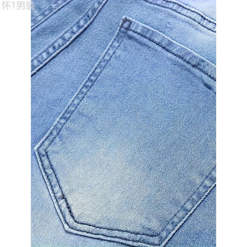 Light Ankle-Length Slim Fit Denim Jeans, Men's Casual Slightly Stretch Fashion Street Wear For Everyday Outfits Menswear Polyester