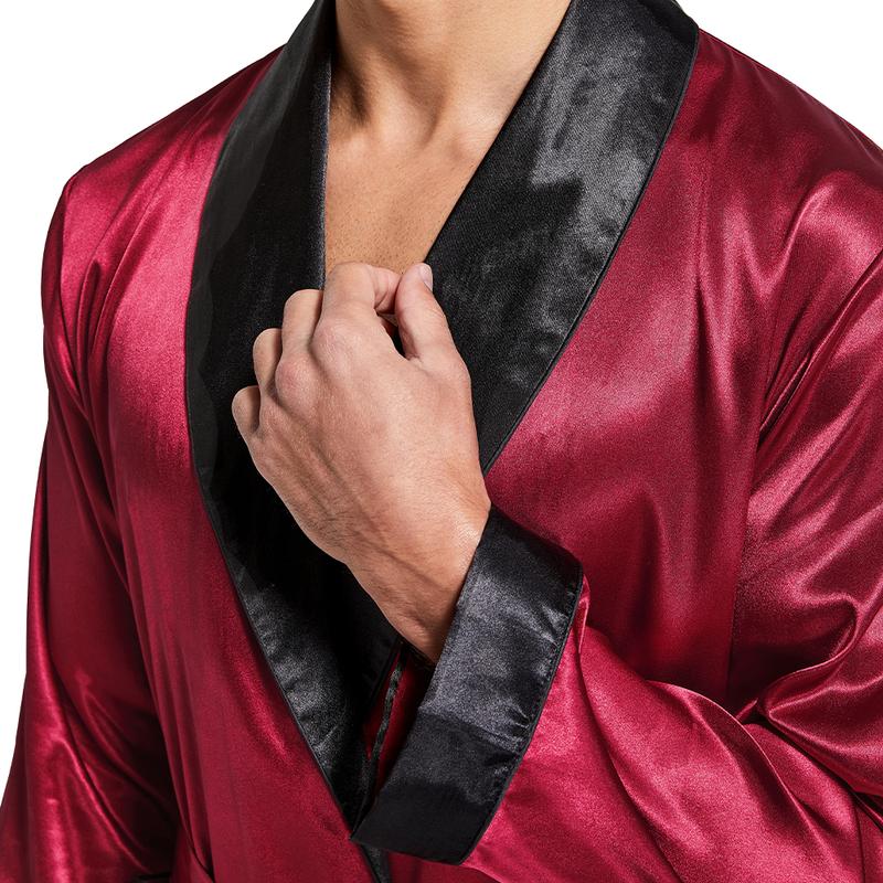 Tony & Candice Men's Satin Robe Lightweight Long Sleeve Silk Kimono Bathrobe with Shorts Set Sleepwear