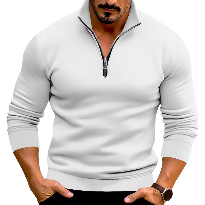 New Men's Casual Solid Color Long Sleeve Half Zipped Stand Collar T-shirt Top Men's Fashion Casual Hot Style