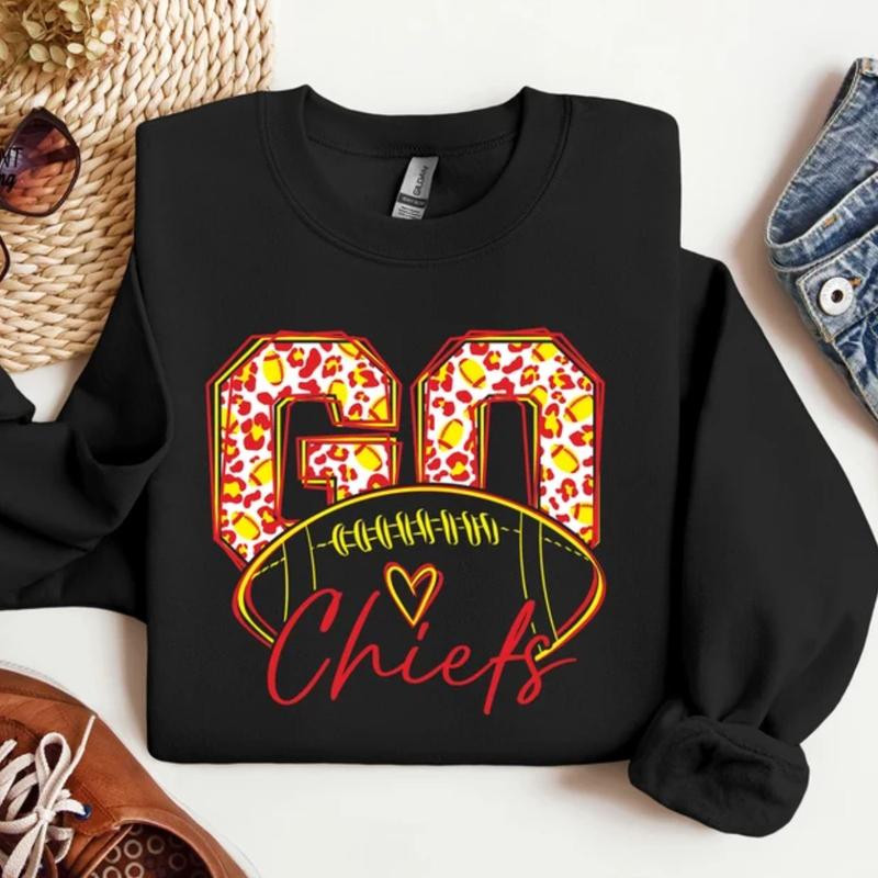 Go Chiefs Football Sweatshirt, Leopard Chiefs Shirt, Go Chiefs Kansas City Football Sweater, Chiefs Fan Shirt, Gift for Kansas City Fan