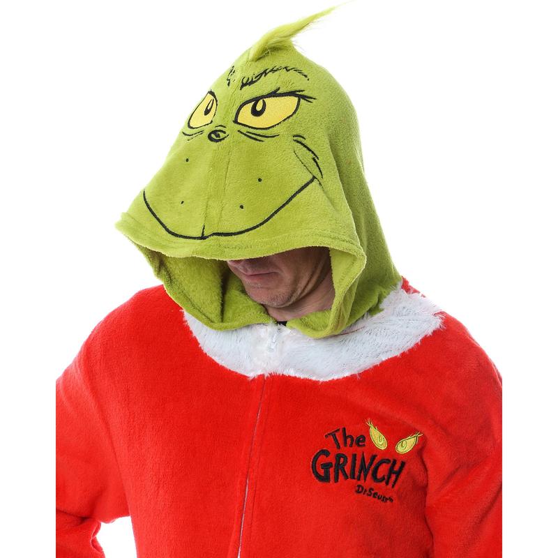 Mens' The Grinch Santa Hooded Costume Union Suit One-Piece Pajama