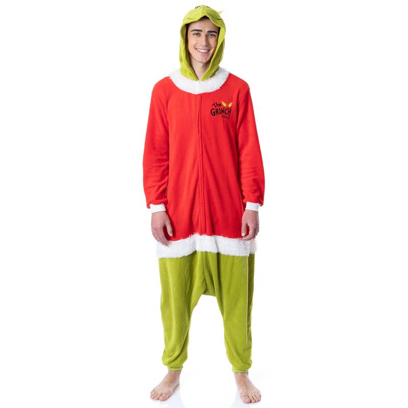 Mens' The Grinch Santa Hooded Costume Union Suit One-Piece Pajama