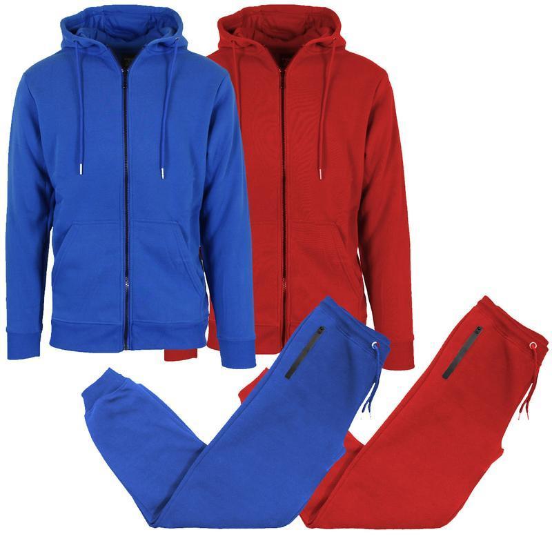 Men's 2-Pack Fleece-Lined Full Zip Hoodie &Jogger 2 Piece Sets