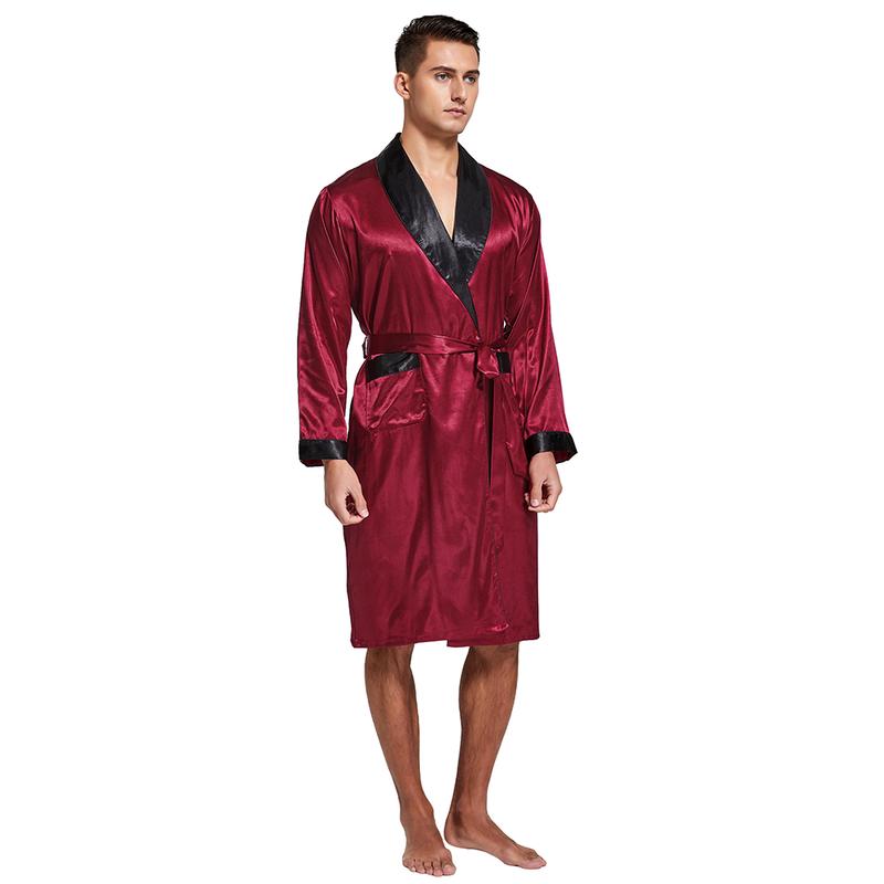 Tony & Candice Men's Satin Robe Lightweight Long Sleeve Silk Kimono Bathrobe with Shorts Set Sleepwear