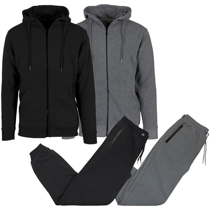 Men's 2-Pack Fleece-Lined Full Zip Hoodie &Jogger 2 Piece Sets