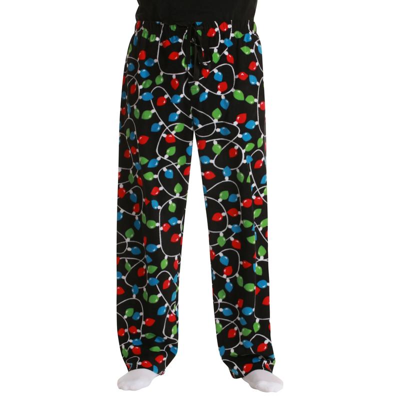 Pajama Pants for Men Sleepwear PJs Black - Christmas Lights, Large