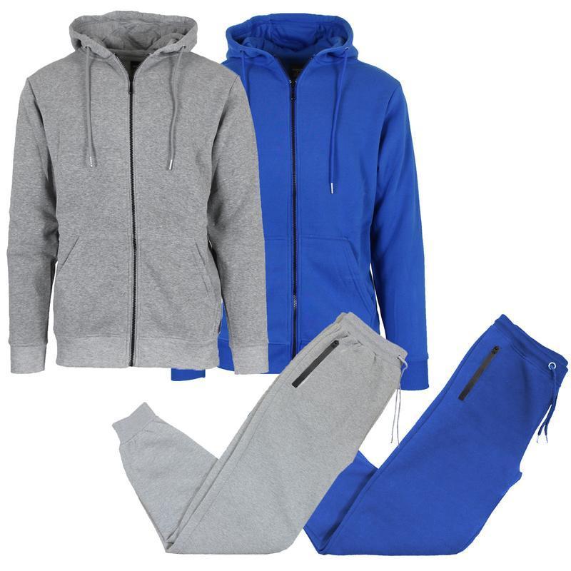 Men's 2-Pack Fleece-Lined Full Zip Hoodie &Jogger 2 Piece Sets