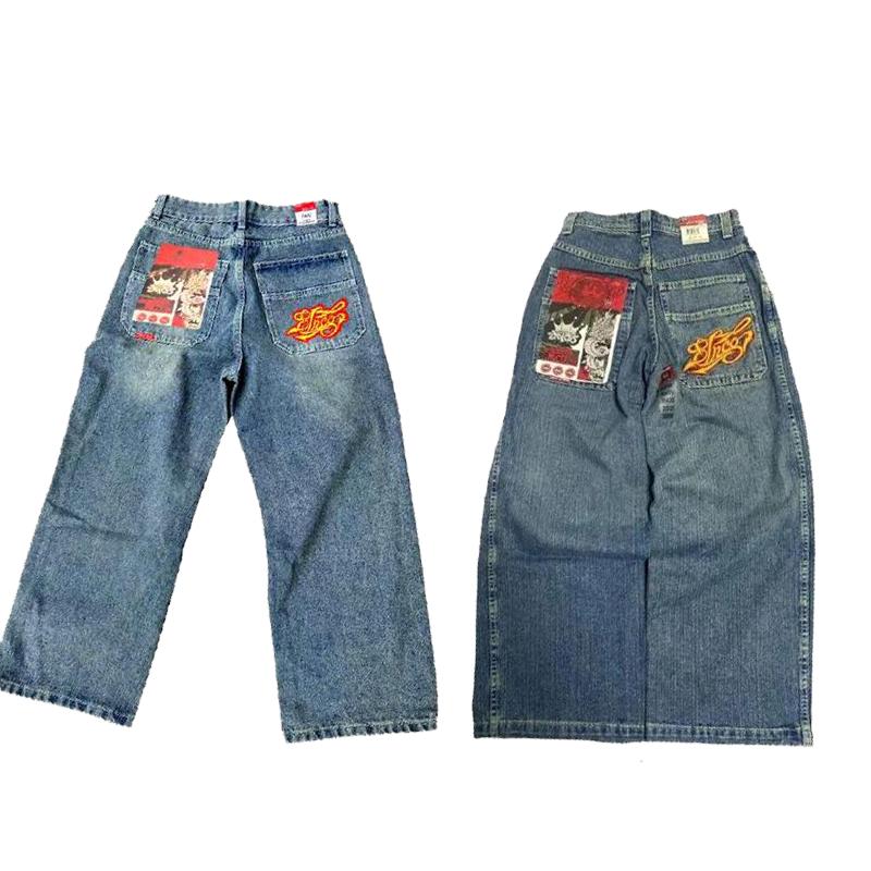 Loose Y2K JNCO Jeans Retro Print Hip-hop Goth Streetwear Harajuku Unisex Casual PantsVintage Premium Embroidered Pattern Jeans