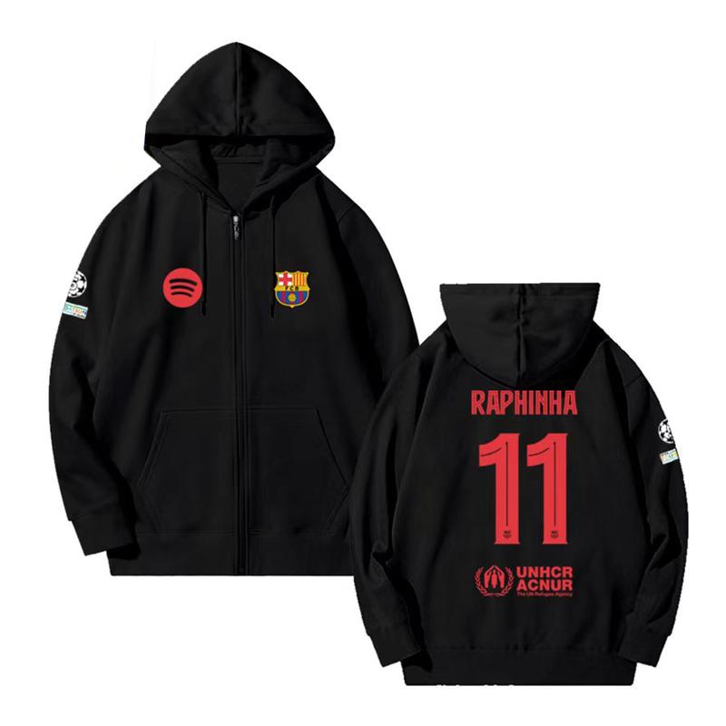 [Christmas Gift] MESSI 10 24-25 Barcelona Barcelona Away YAMAL 19 Soccer Fan Hoodie Men's Loose Hooded Sweatshirt   RAFINHA 11