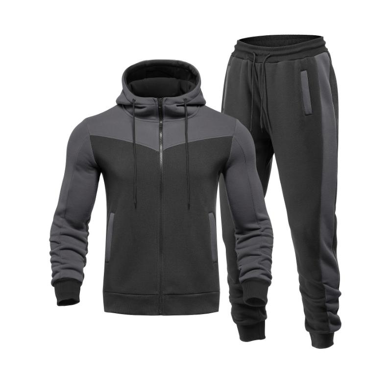 Mens 2-Piece Hooded Jacket & Sweatpants Set - Breathable, Zippered, Color-Block Design for Casual Spring Autumn Wear