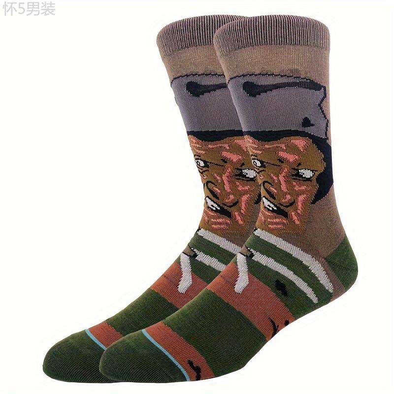 20 Pairs Of Men's Fashion Pattern Halloween Style Crew Socks, Comfy & Breathable Elastic Socks, For Gifts, Parties And Daily Wearing Fabric Menswear