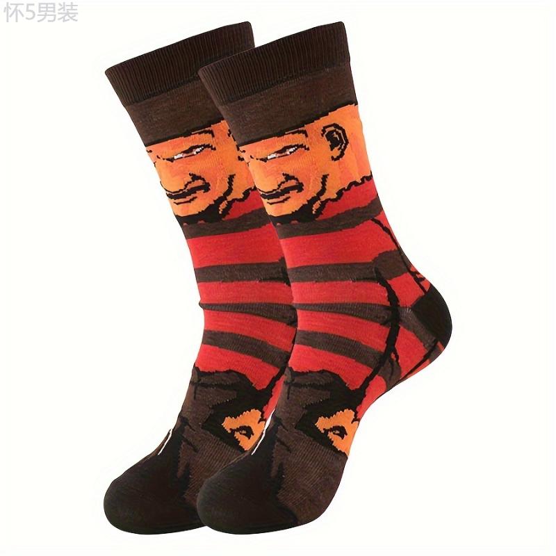 20 Pairs Of Men's Fashion Pattern Halloween Style Crew Socks, Comfy & Breathable Elastic Socks, For Gifts, Parties And Daily Wearing Fabric Menswear