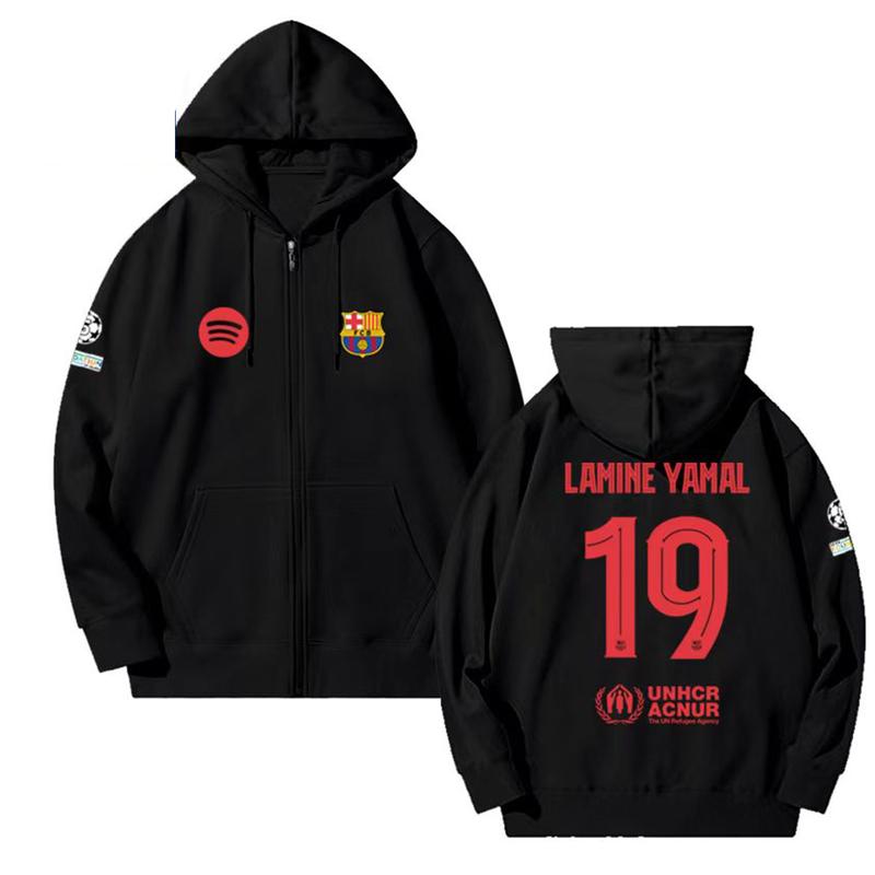 [Christmas Gift] MESSI 10 24-25 Barcelona Barcelona Away YAMAL 19 Soccer Fan Hoodie Men's Loose Hooded Sweatshirt   RAFINHA 11