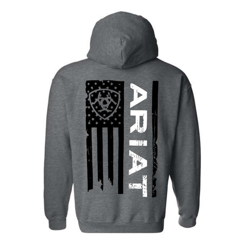 Ariat Hoodie - Patriotic Flag and Logo Design, Hoodie - Sweatshirt - T Shirt, Ideal for Western Lifestyle Enthusiasts, Embracing Country Pride, For men and women