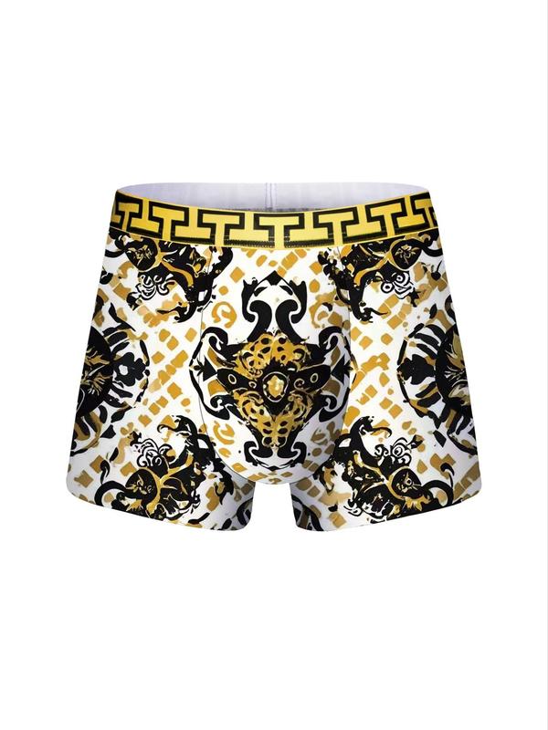 10pcs Random Men's Baroque Pattern Print Boxer Brief, Breathable Comfortable Elastic Waist Underwear for Daily Wear, Casual Men's Underwear for All Seasons