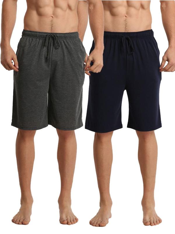 Men's Solid Drawstring Waist Sleep Shorts, Casual Comfy Elastic Waist Pocket Bermuda Shorts, Sleepwear & Loungewear for All Seasons