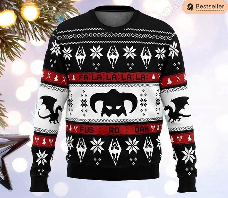 Skyrim Dragon Gamer Shirt: Ugly Christmas Sweater & Sweatshirt - Perfect Video Game Gift for the Holidays! Skyrim Merchandise