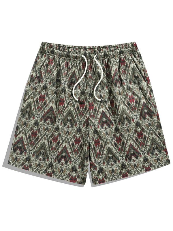 Men's All Over Floral Geometric Print Drawstring Waist Shorts, Regular Fit Casual Comfy Pocket Straight Leg Shorts for Summer, Men's Bottoms for Daily Wear