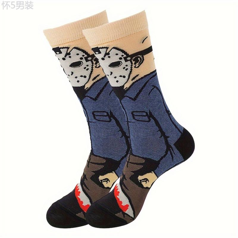 20 Pairs Of Men's Fashion Pattern Halloween Style Crew Socks, Comfy & Breathable Elastic Socks, For Gifts, Parties And Daily Wearing Fabric Menswear