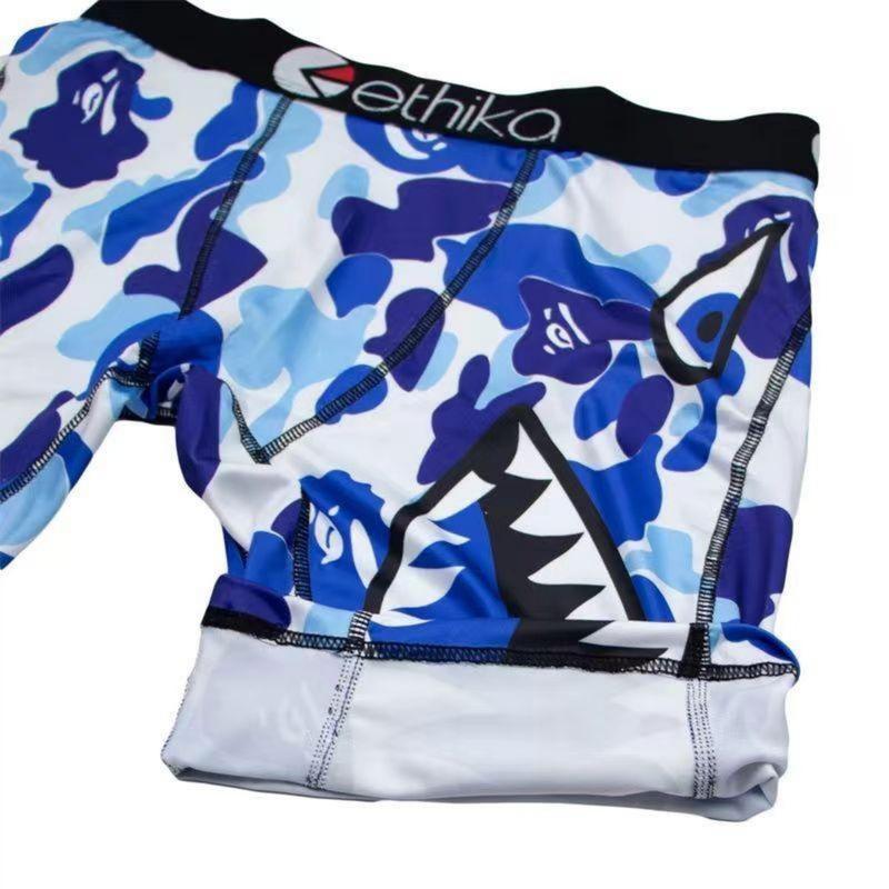 3 Pack Ethika New Men's Casual and Comfortable Underwear Sexy Printed Long Breathable Boxer Shorts Boy Fitness Cycling Shorts Boys' Lightweight Boys Sharks