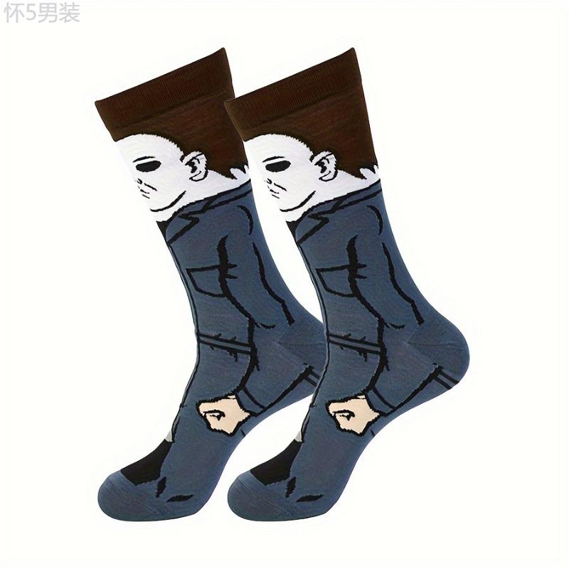 20 Pairs Of Men's Fashion Pattern Halloween Style Crew Socks, Comfy & Breathable Elastic Socks, For Gifts, Parties And Daily Wearing Fabric Menswear