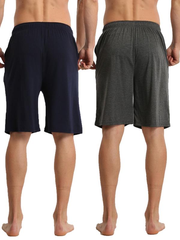 Men's Solid Drawstring Waist Sleep Shorts, Casual Comfy Elastic Waist Pocket Bermuda Shorts, Sleepwear & Loungewear for All Seasons