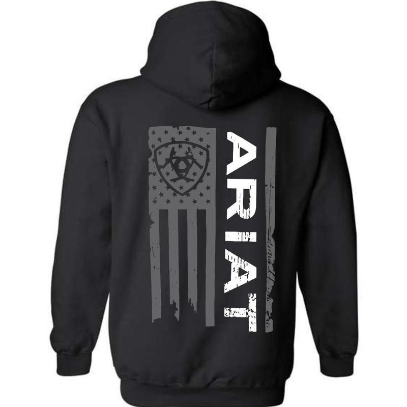 Ariat Hoodie - Patriotic Flag and Logo Design, Hoodie - Sweatshirt - T Shirt, Ideal for Western Lifestyle Enthusiasts, Embracing Country Pride, For men and women