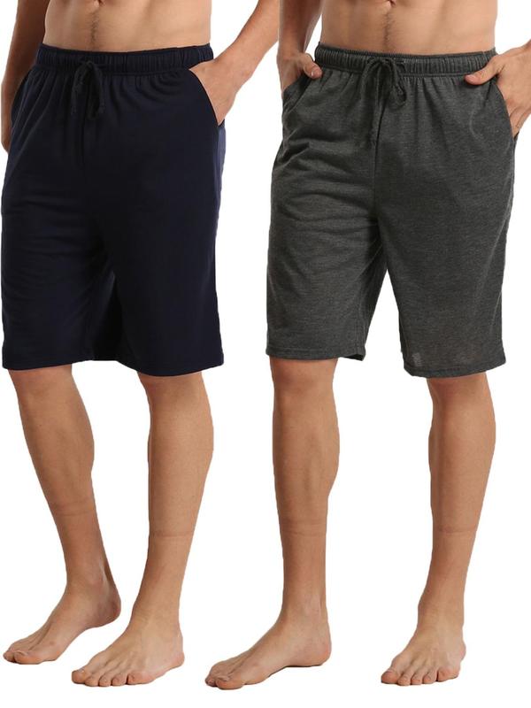 Men's Solid Drawstring Waist Sleep Shorts, Casual Comfy Elastic Waist Pocket Bermuda Shorts, Sleepwear & Loungewear for All Seasons