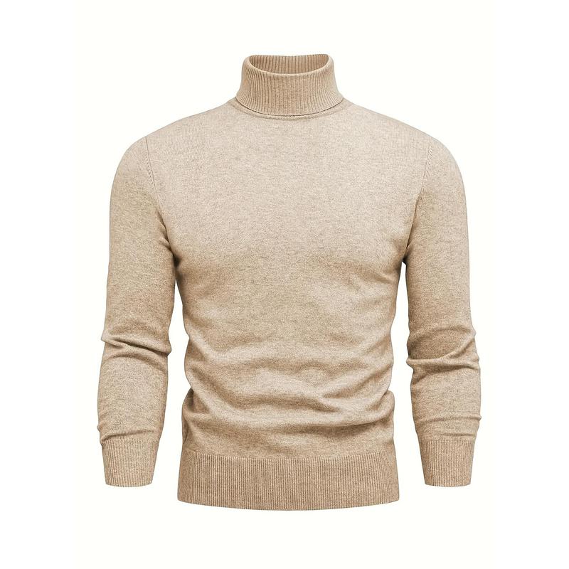 Men's Solid Color Knitted Pullover, Casual Long Sleeve Turtleneck Sweater Winter