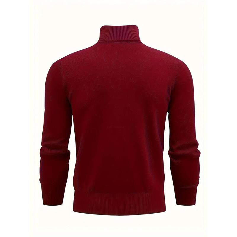 Men's Solid Color Knitted Pullover, Casual Long Sleeve Turtleneck Sweater Winter