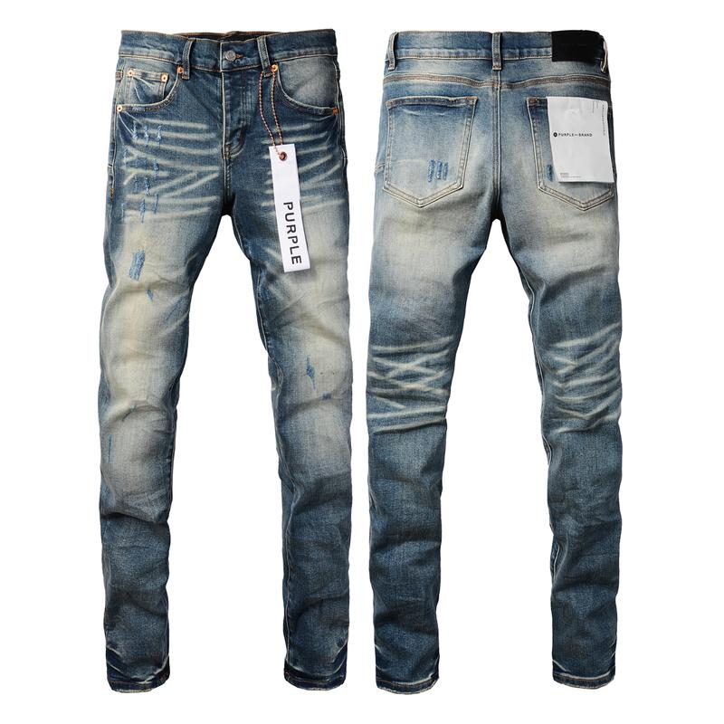 Purple-brand Men's Jeans Casual Comfort Holes Fashionable Straight Skinny Slim Fit Jeans, Ripped Stretch Jeans Denim Pants