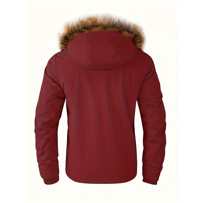 Plus Size Men's Thermal Fleece-Lined Jacket - Ultra-Warm, Water-Resistant, and Breathable with Detachable Hood for Outdoor Enthusiasts - Machine Washable, Casual Style, and Perfect for Winter Activities