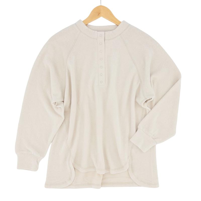 Brushed Melange Henley Sweater - SAND BEIGE