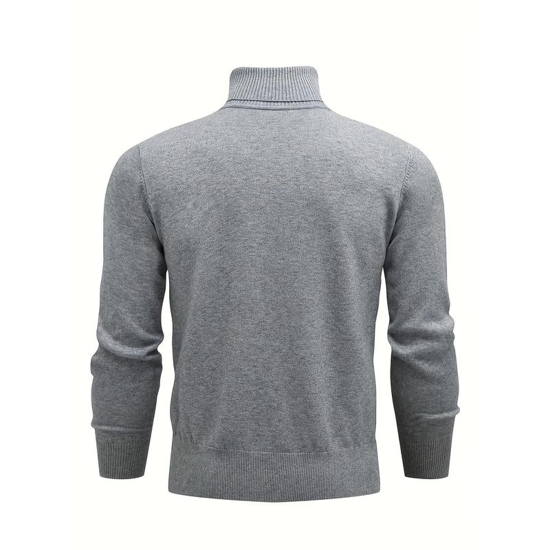 Men's Solid Color Knitted Pullover, Casual Long Sleeve Turtleneck Sweater Winter