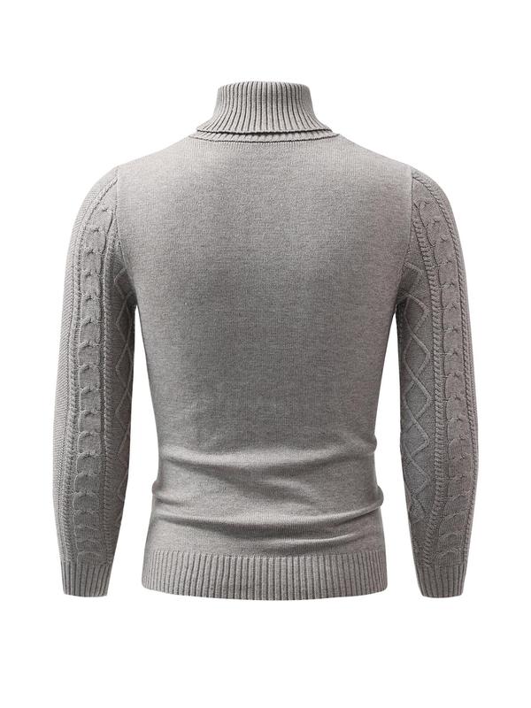 Men's Plain Long Sleeve High Neck Cable Knit Sweater, Casual Loose Textured Turtle Neck Knitting Jumper, Fall Sweaters, Drippy Outfits, Going Out Tops