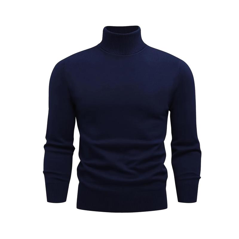 Men's Solid Color Knitted Pullover, Casual Long Sleeve Turtleneck Sweater Winter