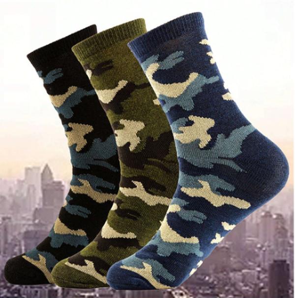 3pairs set Men's Camouflage Green Sports Mid-calf Socks