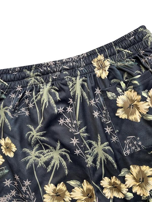 Men's Floral Print Drawstring Waist Shorts, Regular Fit Casual Pocket Elastic Waist Beach Shorts, Summer Bottoms for Men