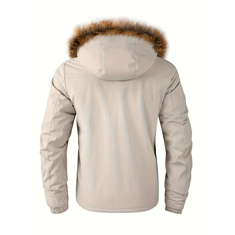 Plus Size Men's Thermal Fleece-Lined Jacket - Ultra-Warm, Water-Resistant, and Breathable with Detachable Hood for Outdoor Enthusiasts - Machine Washable, Casual Style, and Perfect for Winter Activities