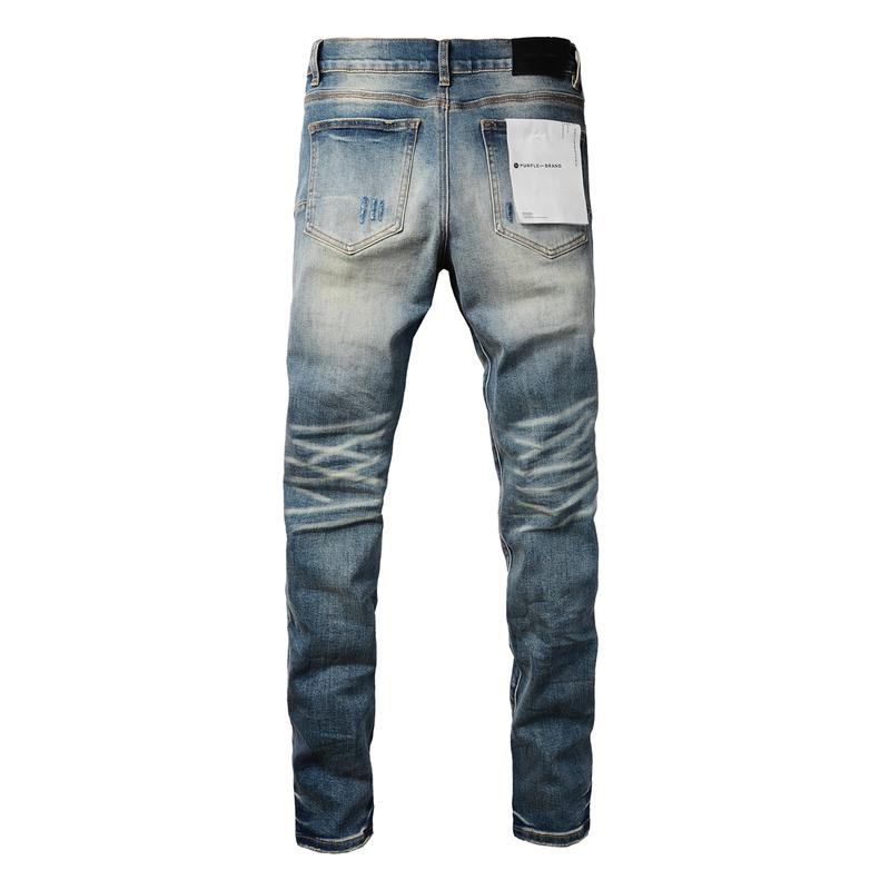 Purple-brand Men's Jeans Casual Comfort Holes Fashionable Straight Skinny Slim Fit Jeans, Ripped Stretch Jeans Denim Pants