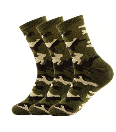 3pairs set Men's Camouflage Green Sports Mid-calf Socks