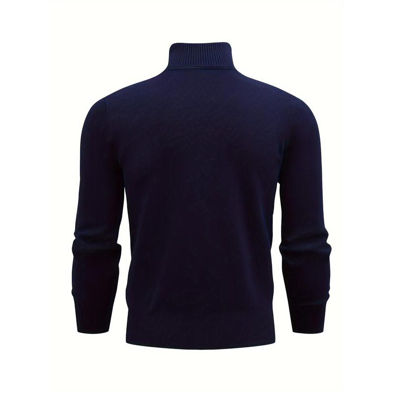 Men's Solid Color Knitted Pullover, Casual Long Sleeve Turtleneck Sweater Winter