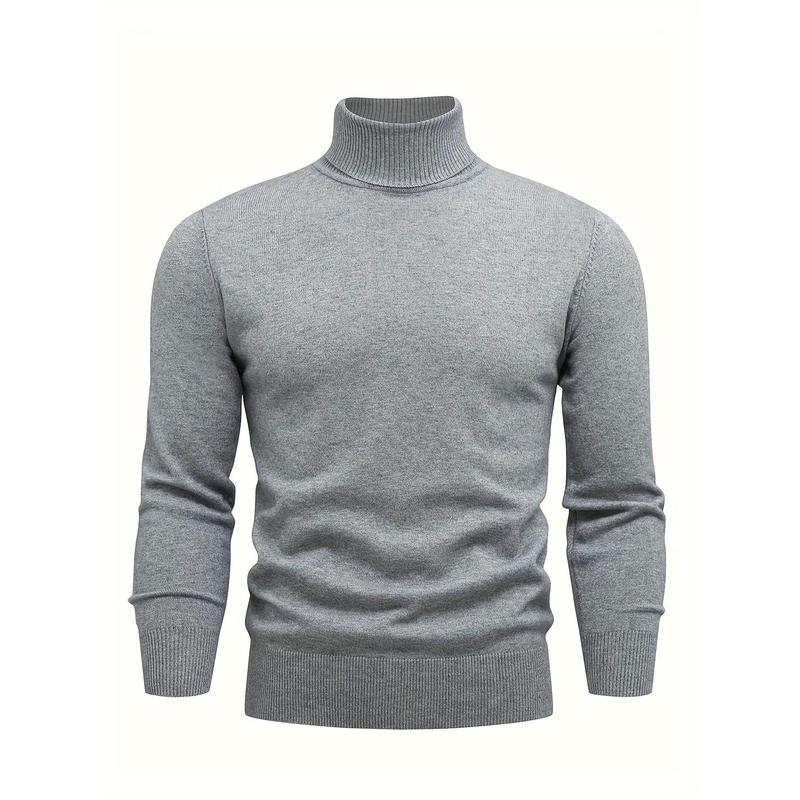 Men's Solid Color Knitted Pullover, Casual Long Sleeve Turtleneck Sweater Winter