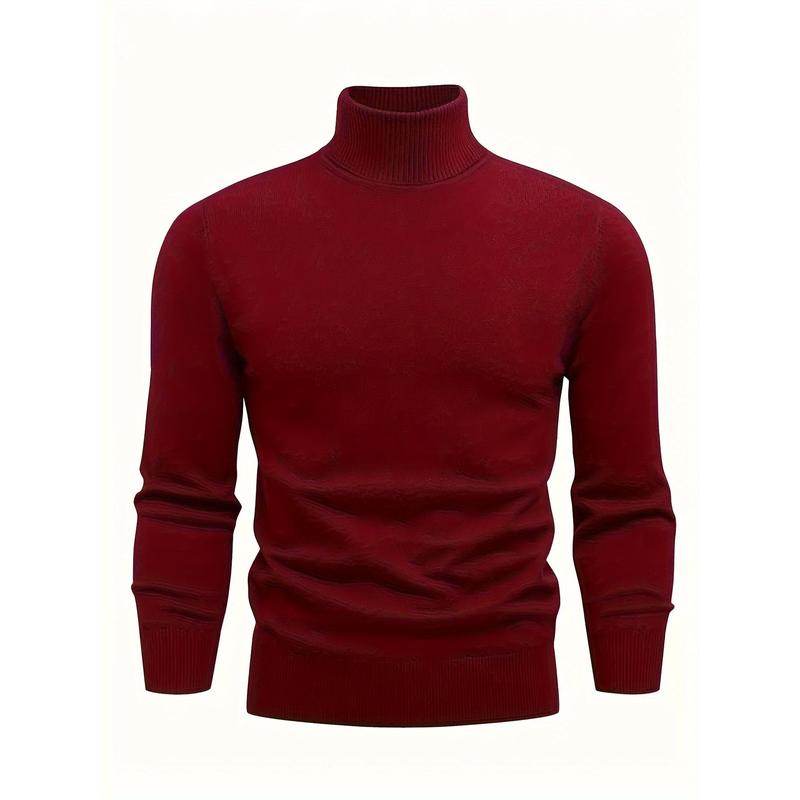 Men's Solid Color Knitted Pullover, Casual Long Sleeve Turtleneck Sweater Winter