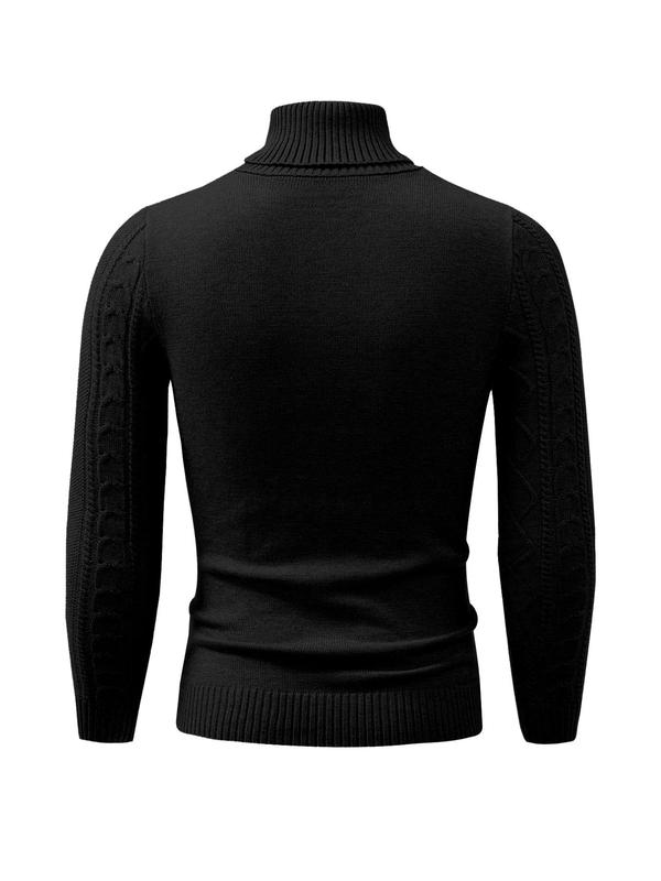 Men's Plain Long Sleeve High Neck Cable Knit Sweater, Casual Loose Textured Turtle Neck Knitting Jumper, Fall Sweaters, Drippy Outfits, Going Out Tops