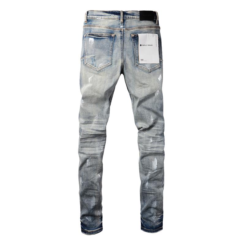 Purple brand Men's Jeans Casual Comfort Holes Fashionable Straight Skinny Slim Fit Jeans, Ripped Stretch Jeans Denim Pants