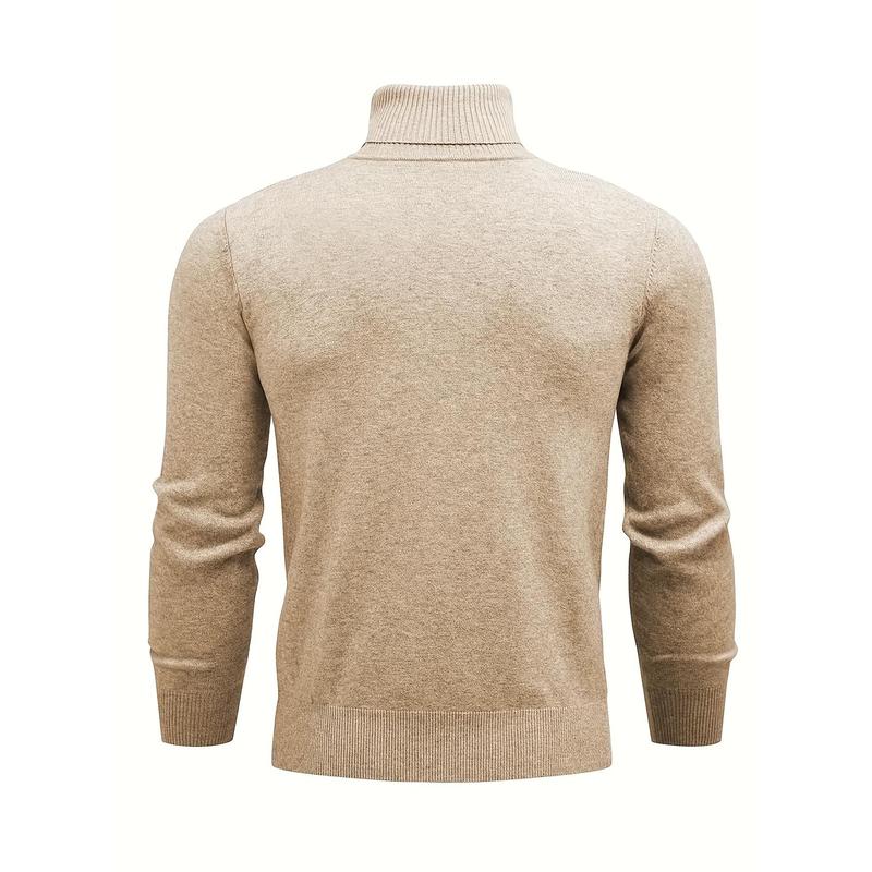 Men's Solid Color Knitted Pullover, Casual Long Sleeve Turtleneck Sweater Winter