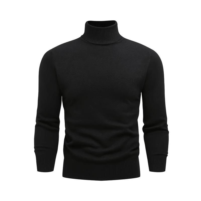 Men's Solid Color Knitted Pullover, Casual Long Sleeve Turtleneck Sweater Winter