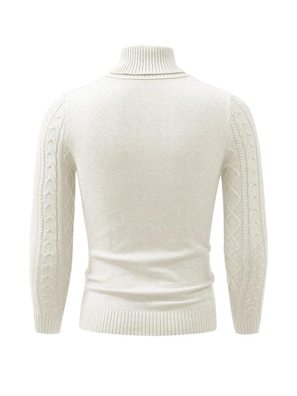 Men's Plain Long Sleeve High Neck Cable Knit Sweater, Casual Loose Textured Turtle Neck Knitting Jumper, Fall Sweaters, Drippy Outfits, Going Out Tops